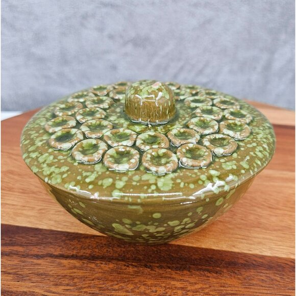 Italian Pottery Bowl Vintage Green Brown Spatterware Made in Italy Studio Glazed - Picture 16 of 16